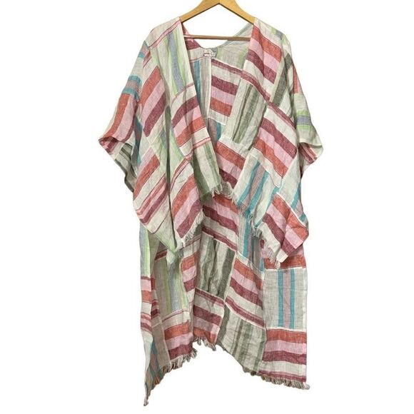 Free people sail away linen striped patchwork kimbo cardigan coverup OS new - Picture 3 of 13